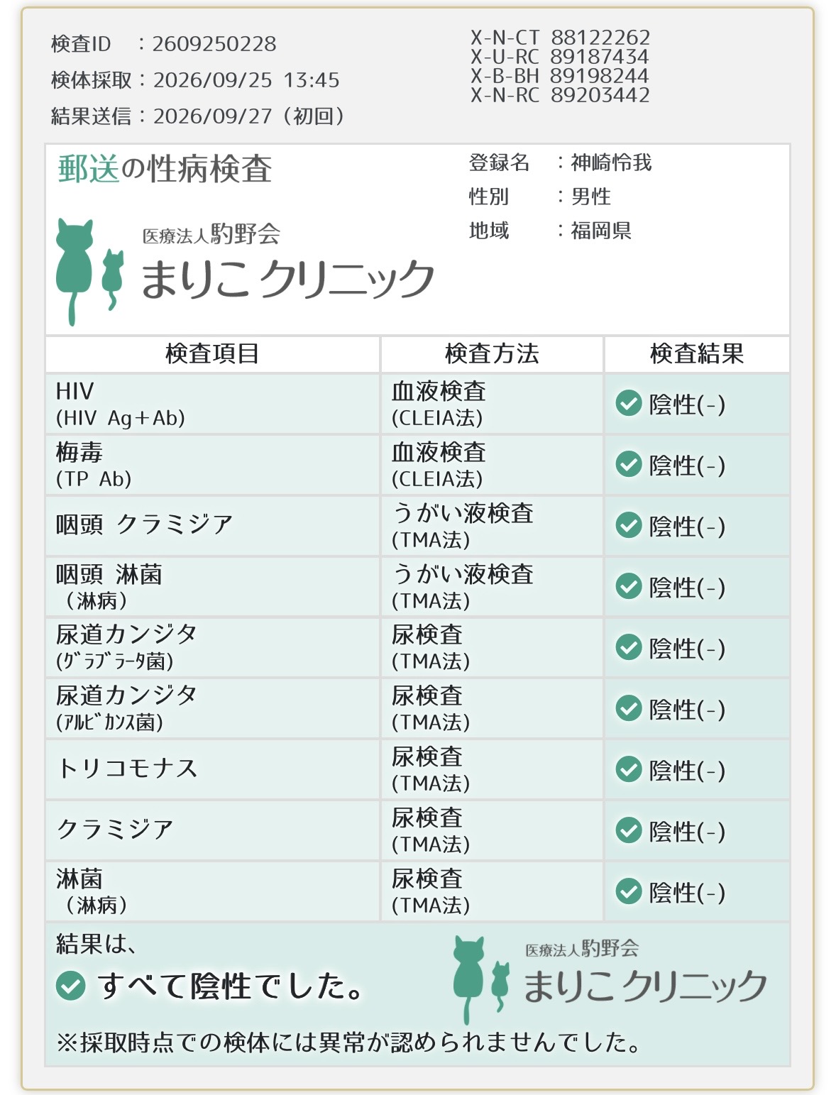 10月検査結果